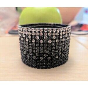 Black Gray & Clear Ombre Crystals Stretch Cuff Bracelet